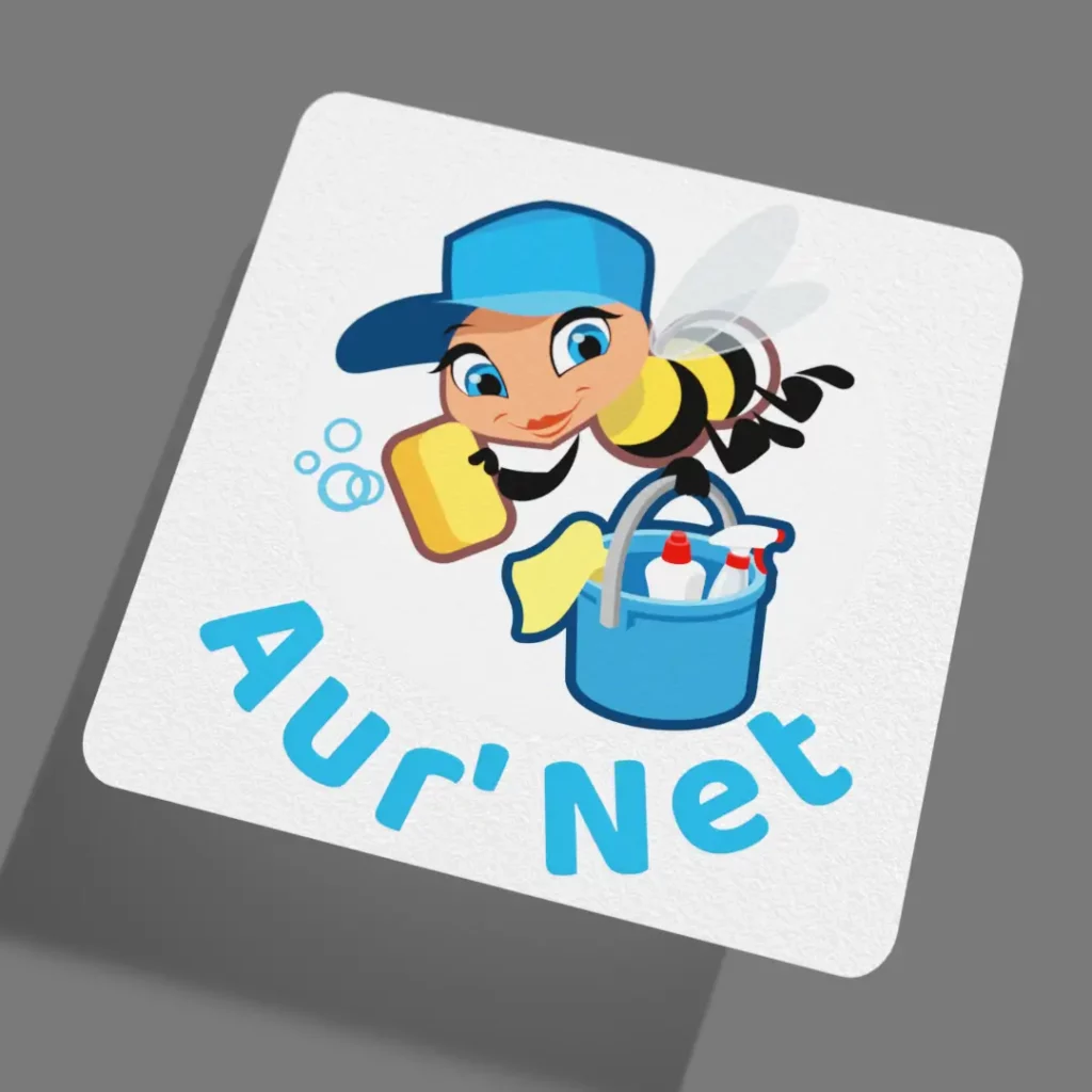 logo de l'entreprise AUR NET : un petit bourdon dynamique dans un style BD.