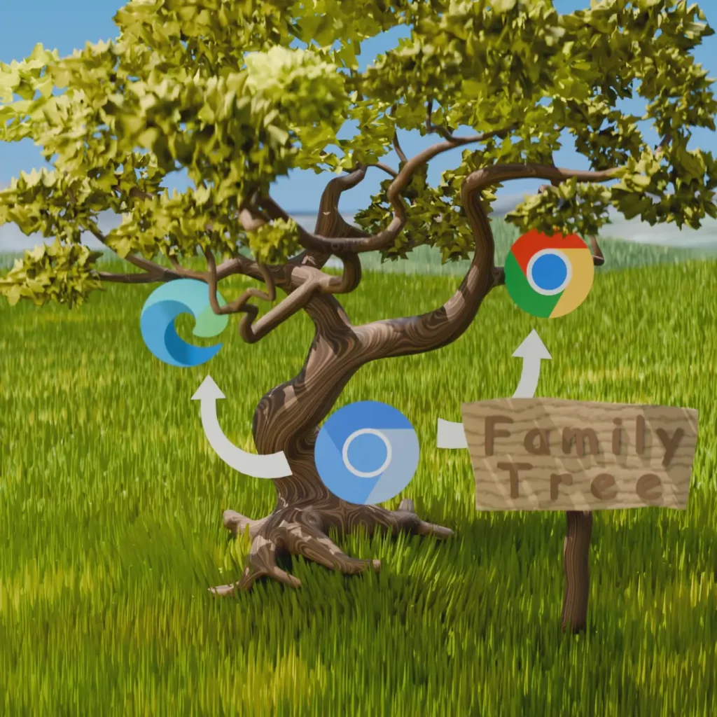 Sur un arbre généalogique, le navigateur open source Chromium donne naissance à Google Chrome et Microsoft Edge.