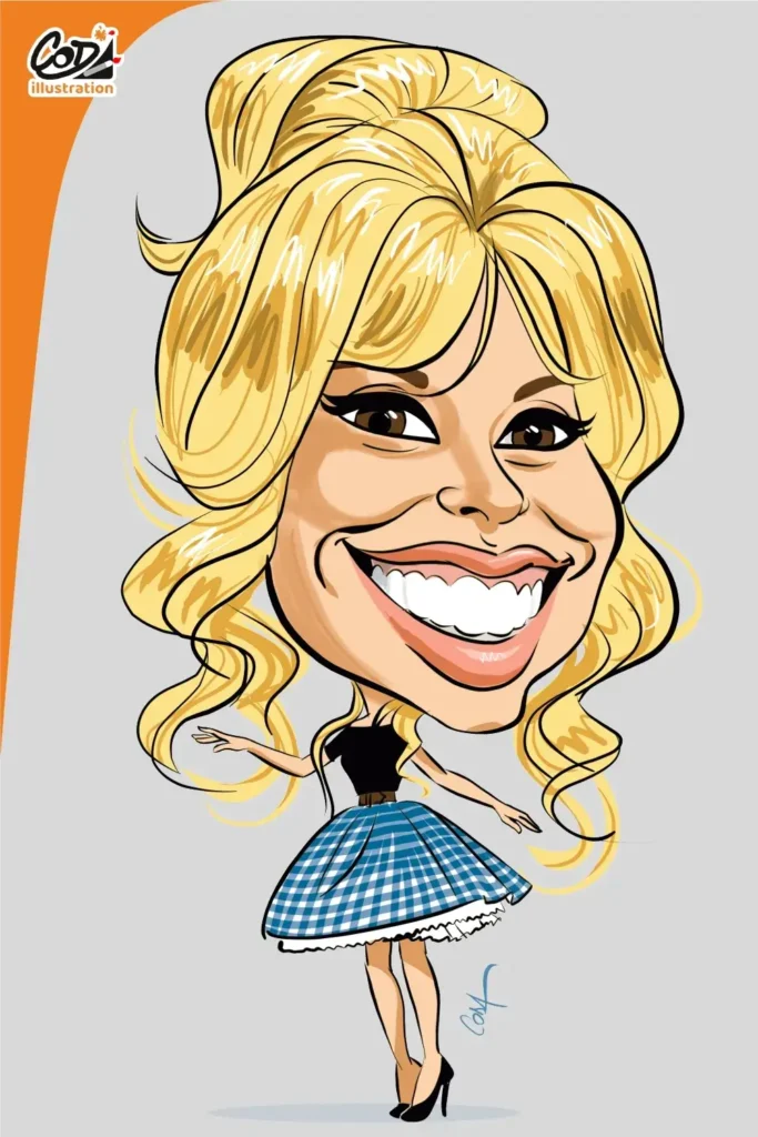 Caricature de Brigitte Bardot en style BD humoristique, icône du cinéma français