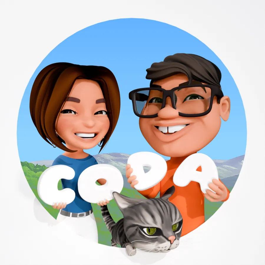 Coda Illustration 1 Illustrateurs BD Coda Illustration en 3D avec leur chat et le mot CODA